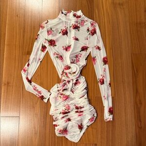 Magda Butrym White and Pink Floral Mini Dress